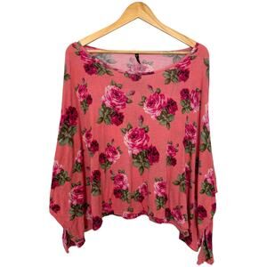 Love Culture rose floral poncho top batwing dolman jersey OS